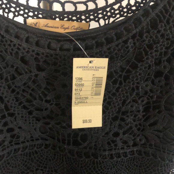 NWT American Eagle XS black crocheted shift dress - Picture 8 of 9